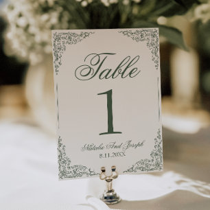 Convite Número de Mesa de Casamento Botânico Floral Verde