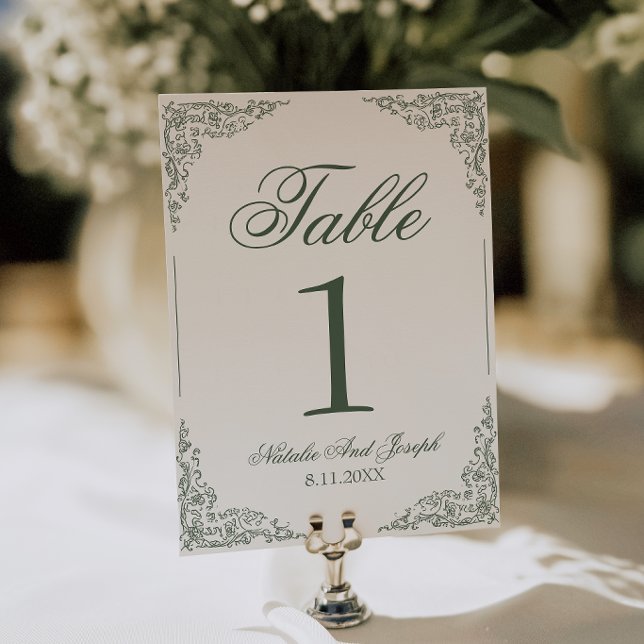 Convite Número de Mesa de Casamento Botânico Floral Verde  (Criador carregado)