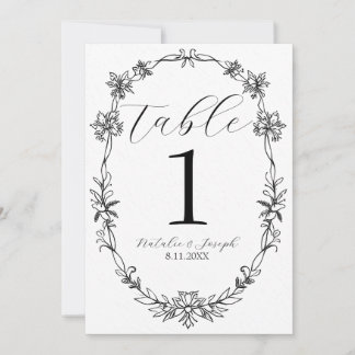 Convite Número de Mesa de Casamento Botânico Preto e Branc