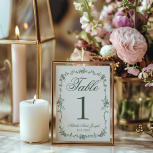 Convite Número de Mesa de Casamento Botânico Verde Floral