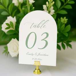 Convite Número de Mesa de Casamento Branco e Verde Salvia