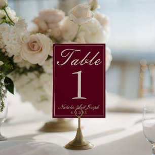Convite Número de Mesa de Casamento Burgundy Cream Old Mon