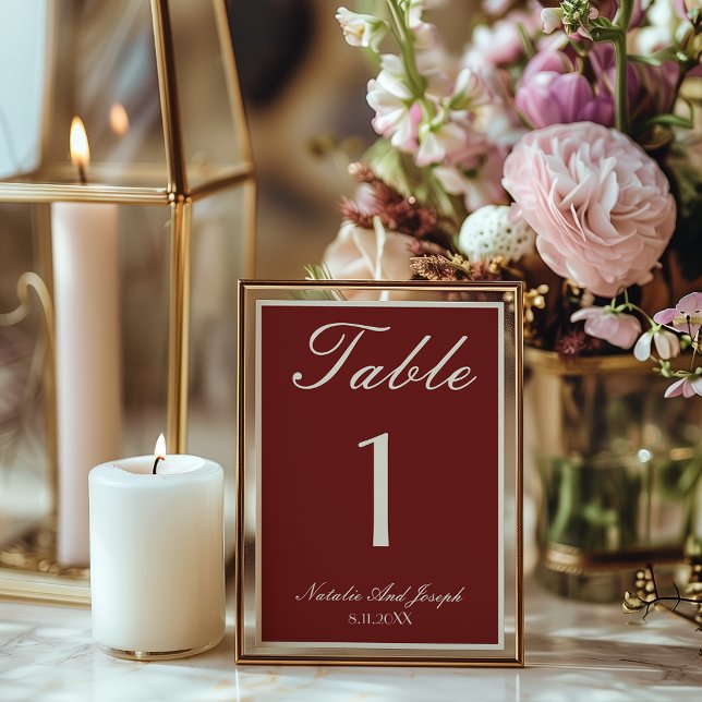 Convite Número de Mesa de Casamento Burgundy Creme Dinheir (Criador carregado)