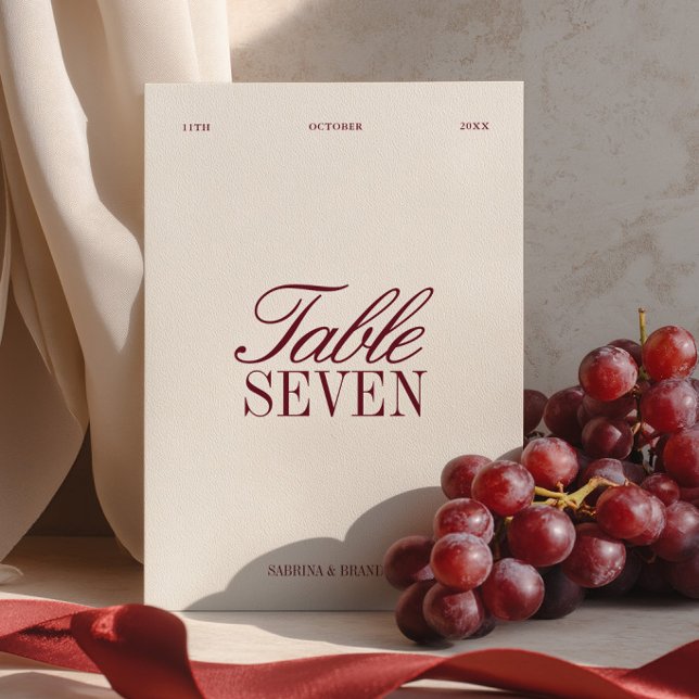 Convite Número de Mesa de Casamento Burgundy e Marfim Eleg (Elegant Burgundy & Ivory Wedding Table Number)