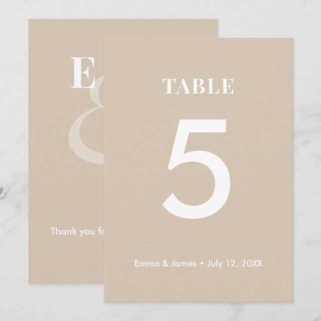 Convite Número de Mesa de Casamento Champagne Ampersand |  (Frente/Verso)