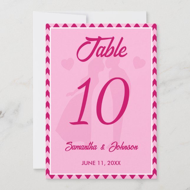Convite Número de Mesa de Casamento Chevron Rosa Moderno (Frente)