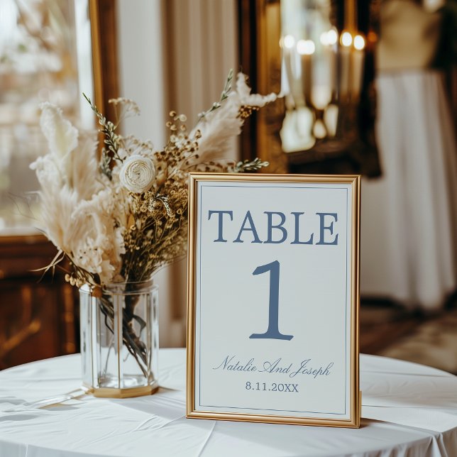 Convite Número de Mesa de Casamento Chic Azul e Branco Din (Criador carregado)