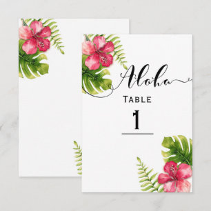 Convite Número de Mesa de Casamento Chic Hibisco Tropical