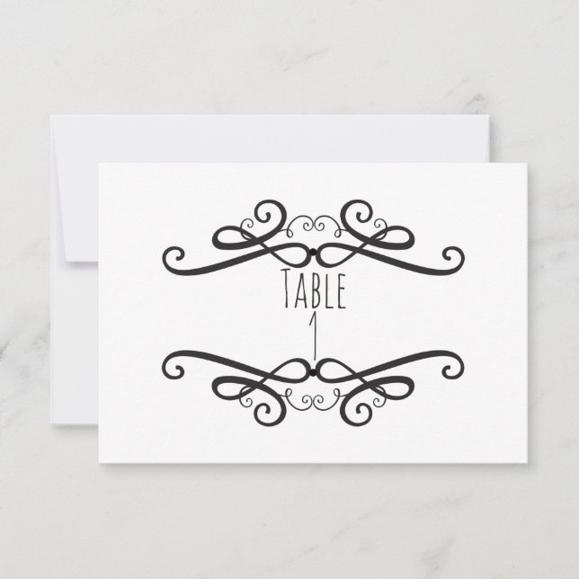 Convite Número de Mesa de Casamento Clássico Preto e Branc (Frente)
