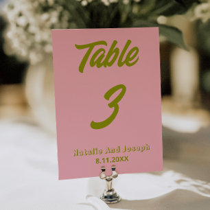 Convite Número de Mesa de Casamento Colorido Verde Rosa   