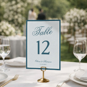 Convite Número de Mesa de Casamento com Borda Azul de Dinh