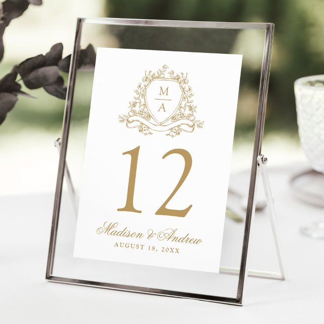 Convite Número de Mesa de Casamento com Brasão Floral Dour (Criador carregado)