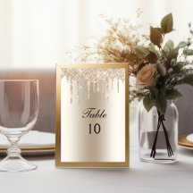 Número de Mesa de Casamento com Brilho e Champagne