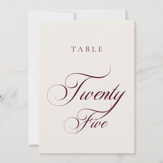 Convite Número de Mesa de Casamento com Caligrafia Clássic (Frente)