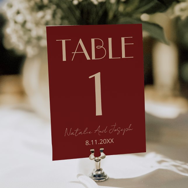 Convite Número de Mesa de Casamento com Creme Vermelho Esc (Criador carregado)