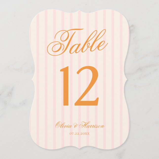 Convite Número de Mesa de Casamento com Faixa Rosa Laranja (Frente)