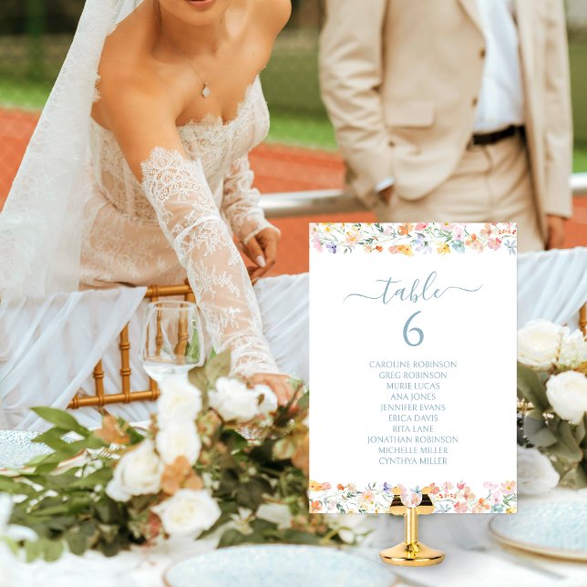 Convite Número de Mesa de Casamento com Flores Silvestres  (Criador carregado)