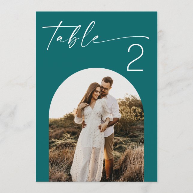 Convite Número de Mesa de Casamento com Foto em Letra Mode (Frente)