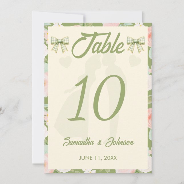 Convite Número de Mesa de Casamento com Laço de Ginga Verd (Frente)