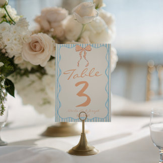 Convite Número de Mesa de Casamento com Laço Listrado Dese