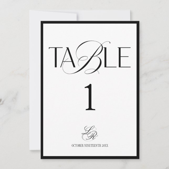 Convite Número de Mesa de Casamento com Monograma de Dinhe (Frente)