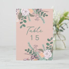 Convite Número de mesa de casamento de eucalipto rosa flor