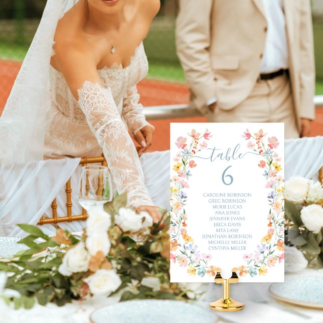 Convite Número de Mesa de Casamento de Flores Silvestres P (Criador carregado)