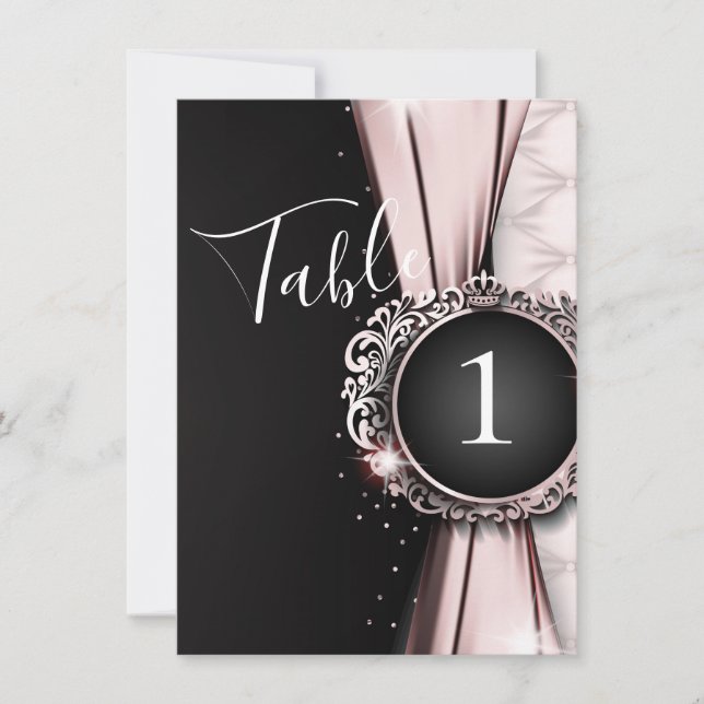 Convite Número de Mesa de Casamento de Luxo Rosa e Preto E (Frente)