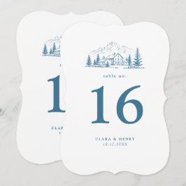 Convite Número de Mesa de Casamento Die-Cut Azul Alpino