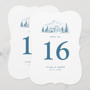 Convite Número de Mesa de Casamento Die-Cut Azul Alpino