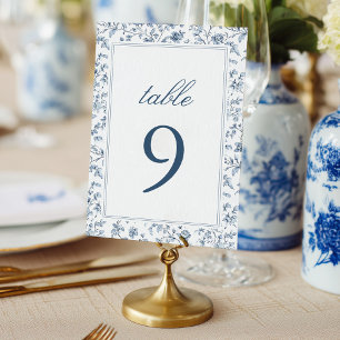 Convite Número de Mesa de Casamento Elegante Azul Chinoise
