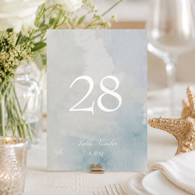 Convite Número de Mesa de Casamento Elegante Costeiro 5 x  (Criador carregado)
