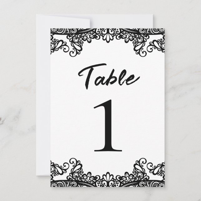 Convite Número de Mesa de Casamento Elegante Preto e Branc (Frente)