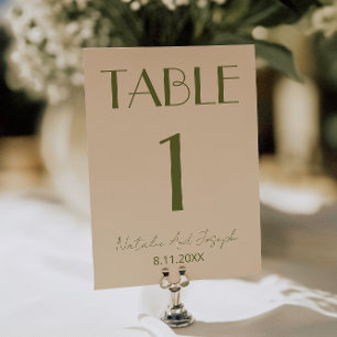 Convite Número de Mesa de Casamento em Azeitona Verde Anti