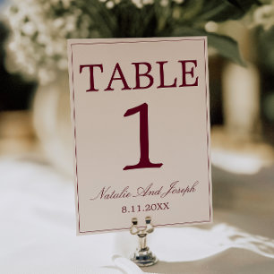 Convite Número de Mesa de Casamento em Borgonha e Creme Ol