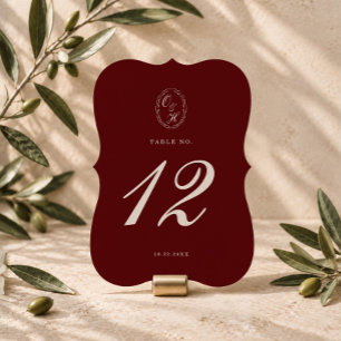 Convite Número de Mesa de Casamento em Burgundy Recortado