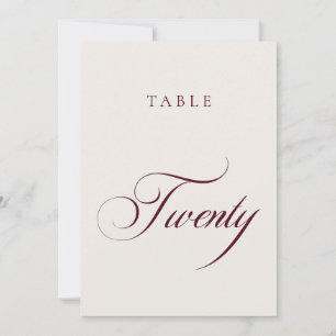 Convite Número de Mesa de Casamento em Caligrafia Burgundy