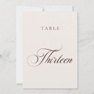 Convite Número de Mesa de Casamento em Caligrafia Marrom C