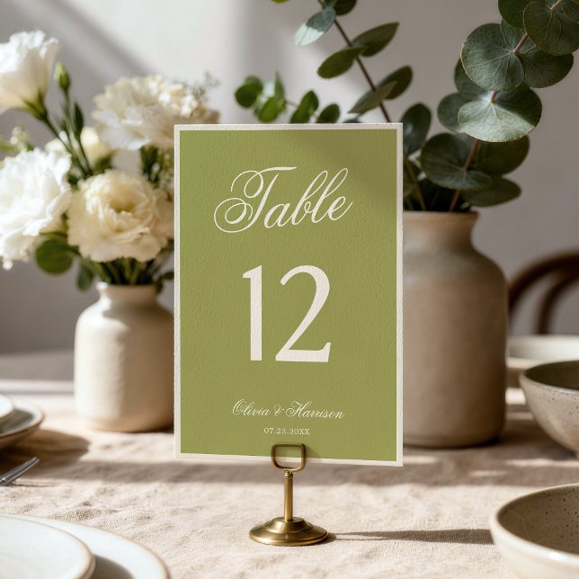 Convite Número de Mesa de Casamento em Caligrafia Verde Ol (Criador carregado)
