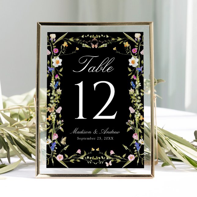 Convite Número de Mesa de Casamento em Campo de Flores Sil (Criador carregado)