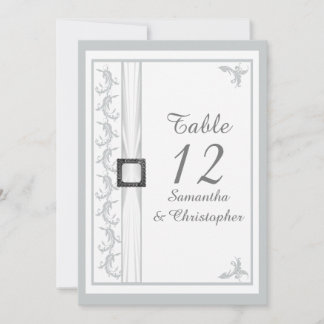 Convite Número de mesa de casamento em damasco cinza e bra