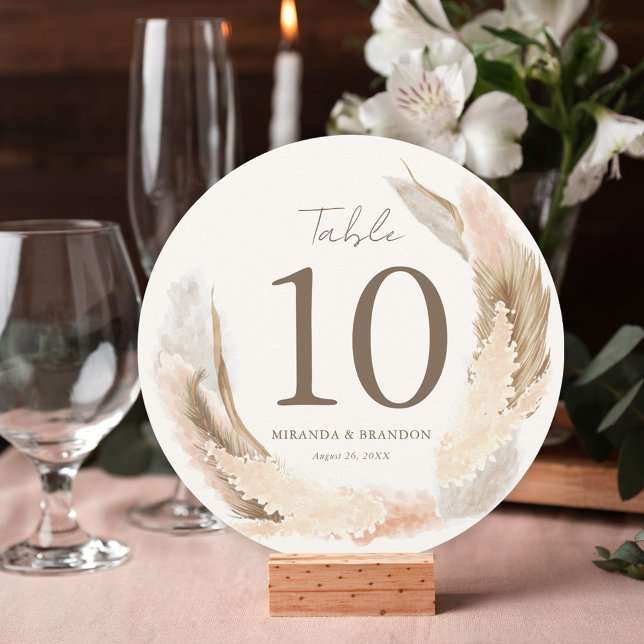 Convite Número de Mesa de Casamento em Grama de Pampas Boh (Criador carregado)