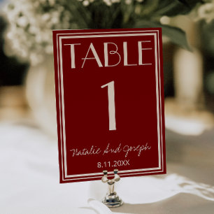 Convite Número de Mesa de Casamento em Marfim Borgonha Old
