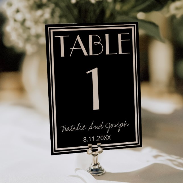 Convite Número de Mesa de Casamento em Marfim Preto Clássi (Criador carregado)
