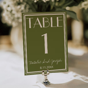 Convite Número de Mesa de Casamento em Marfim Verde Oliva 