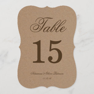 Convite Número de Mesa de Casamento em Papel Kraft Rústico