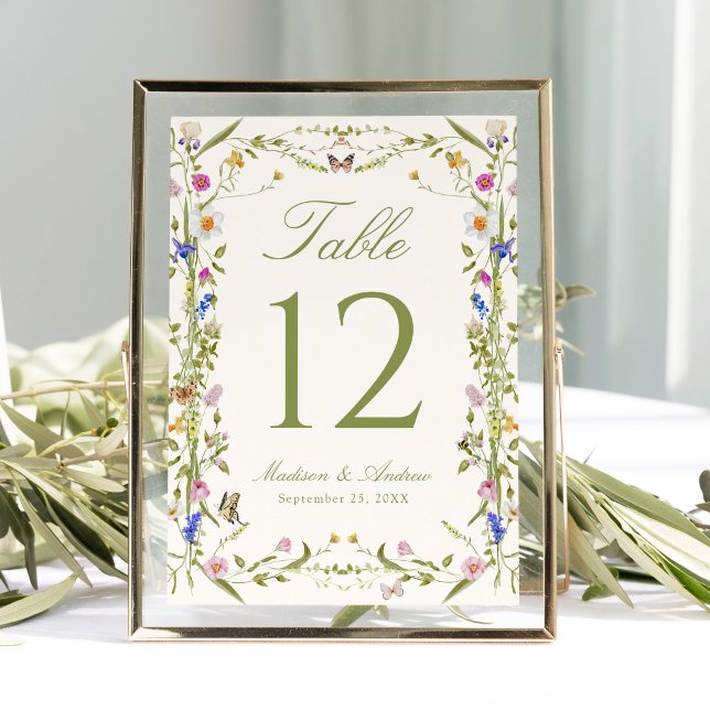 Convite Número de Mesa de Casamento em Prado de Flores Sil (Criador carregado)