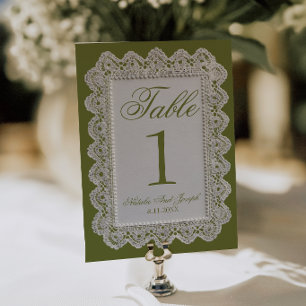 Convite Número de Mesa de Casamento em Renda Verde Oliva O