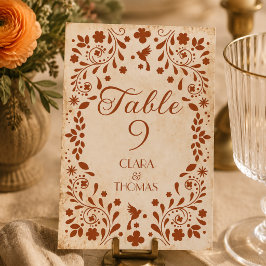 Convite Número de Mesa de Casamento em Terracota Bege Mexi