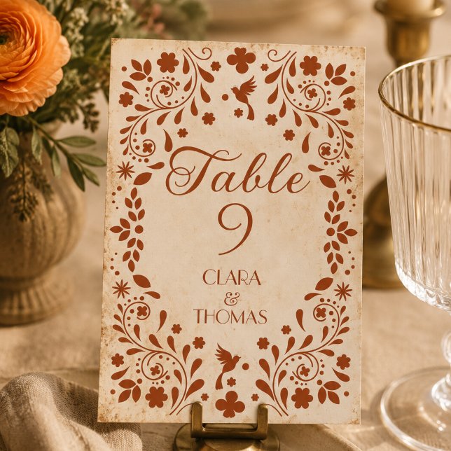 Convite Número de Mesa de Casamento em Terracota Bege Mexi (Criador carregado)